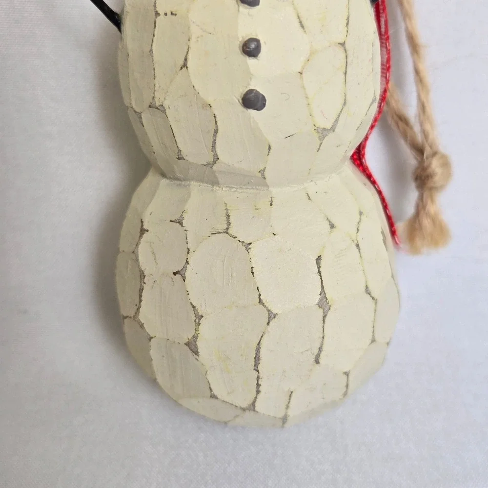 Rustic Primitive Style Snowman Christmas Ornament Crackled Finish 3.75